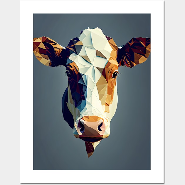 Triangle Cow - Abstract polygon animal face staring Wall Art by LuneFolk